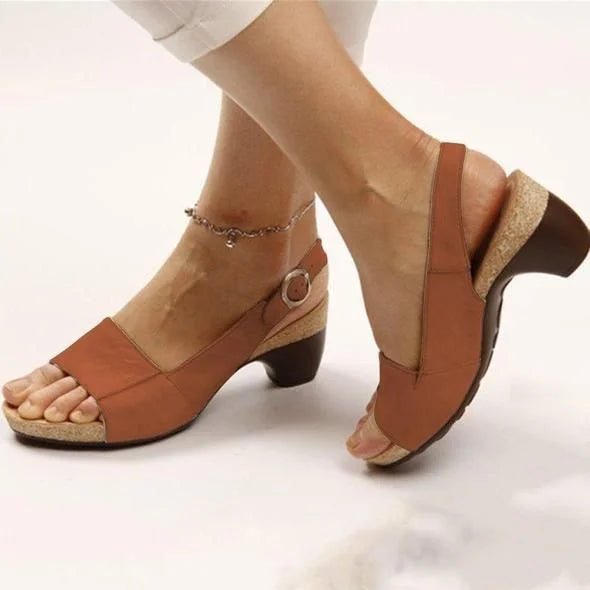 Amelie Buckled Block-Heel Slingback Sandals