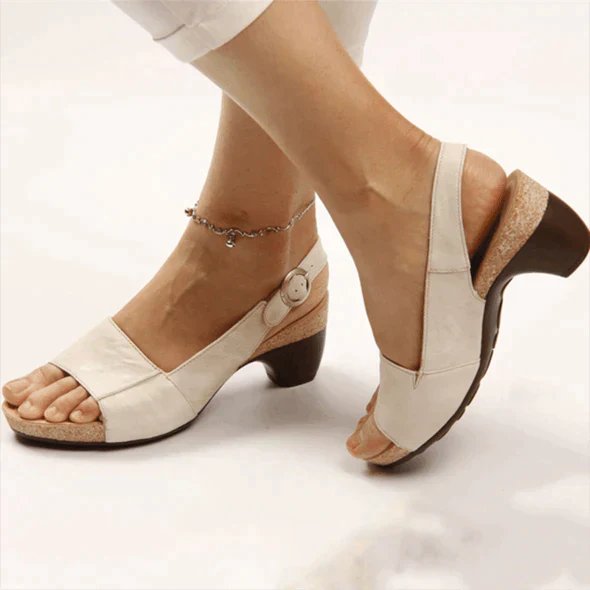 Amelie Buckled Block-Heel Slingback Sandals