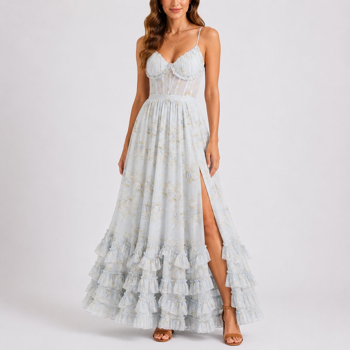 Luisa Floral Corset Maxi Evening Dress