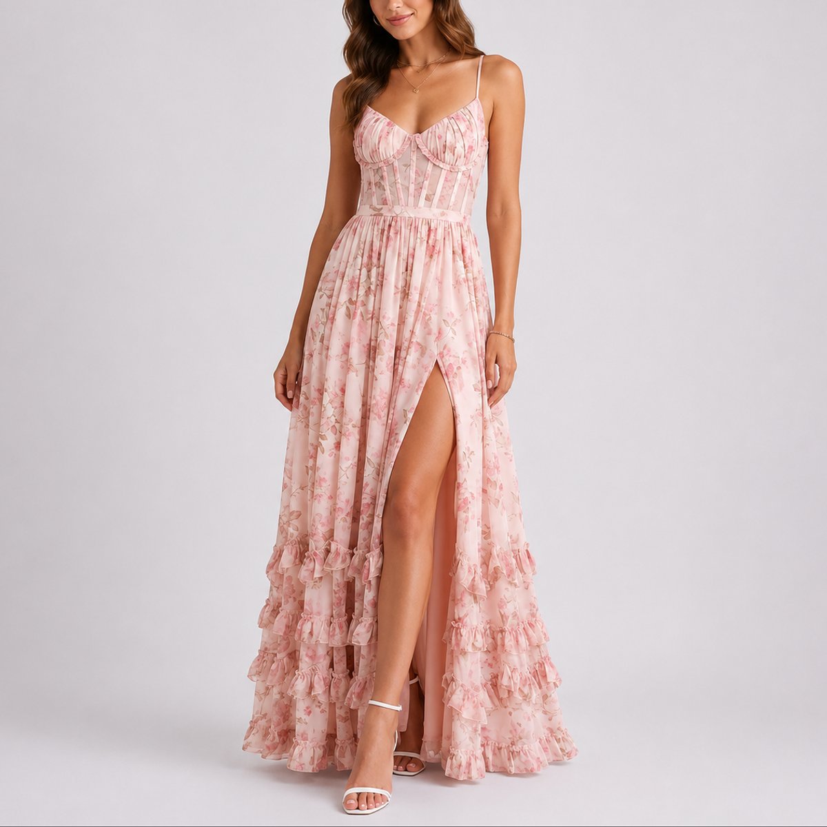 Luisa Floral Corset Maxi Evening Dress
