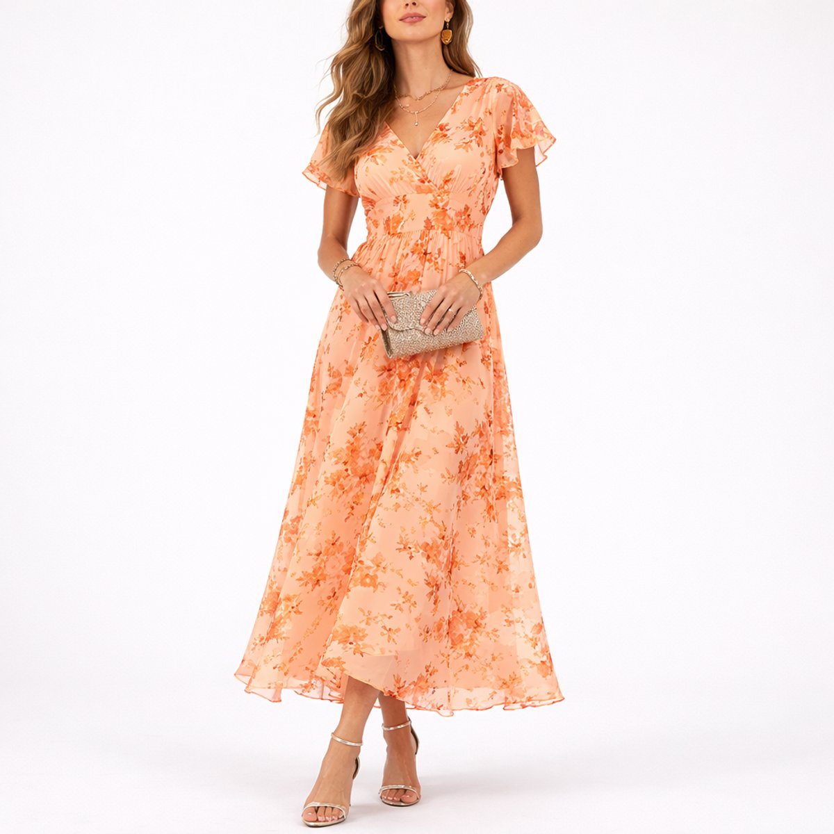 Clara Floral Maxi Dress with V-Neckline