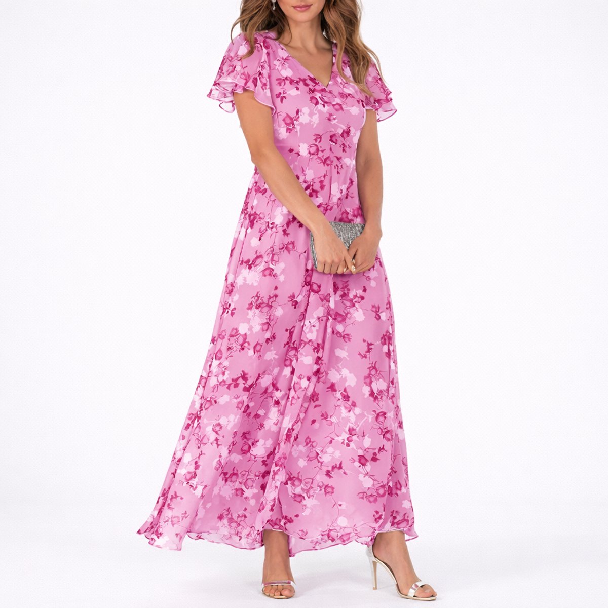 Clara Floral Maxi Dress with V-Neckline