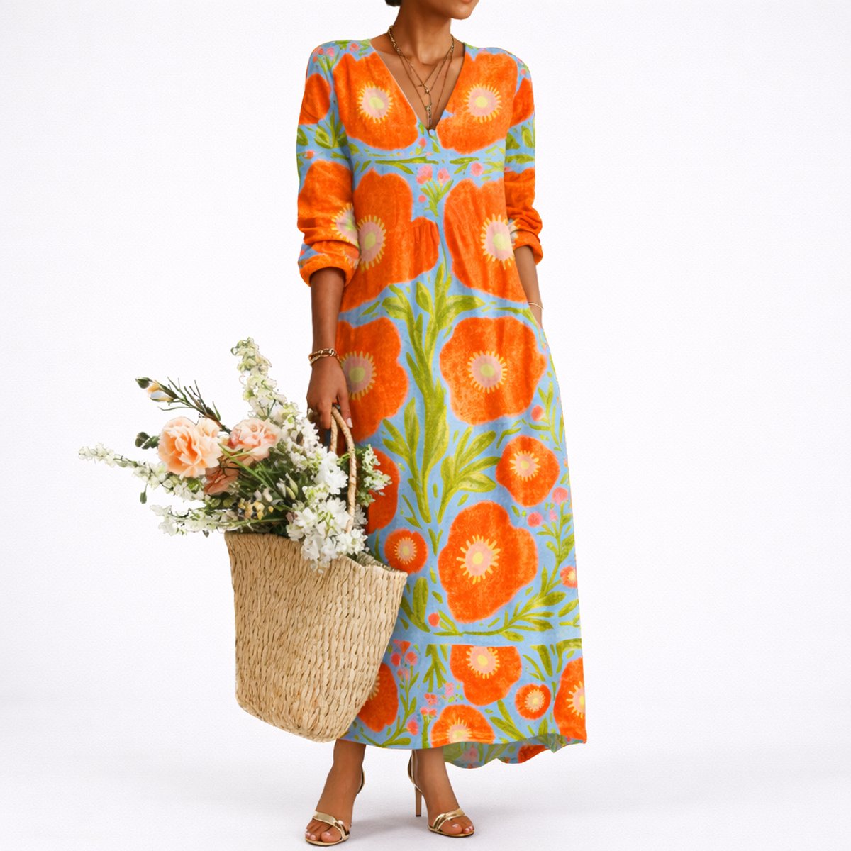 Lena Floral V-Neck Maxi Dress