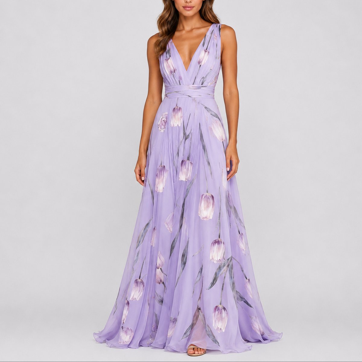 Annika Floral V-Neck Chiffon Maxi Dress