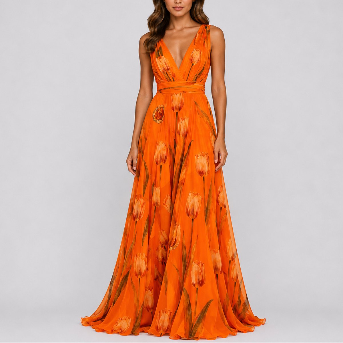 Annika Floral V-Neck Chiffon Maxi Dress