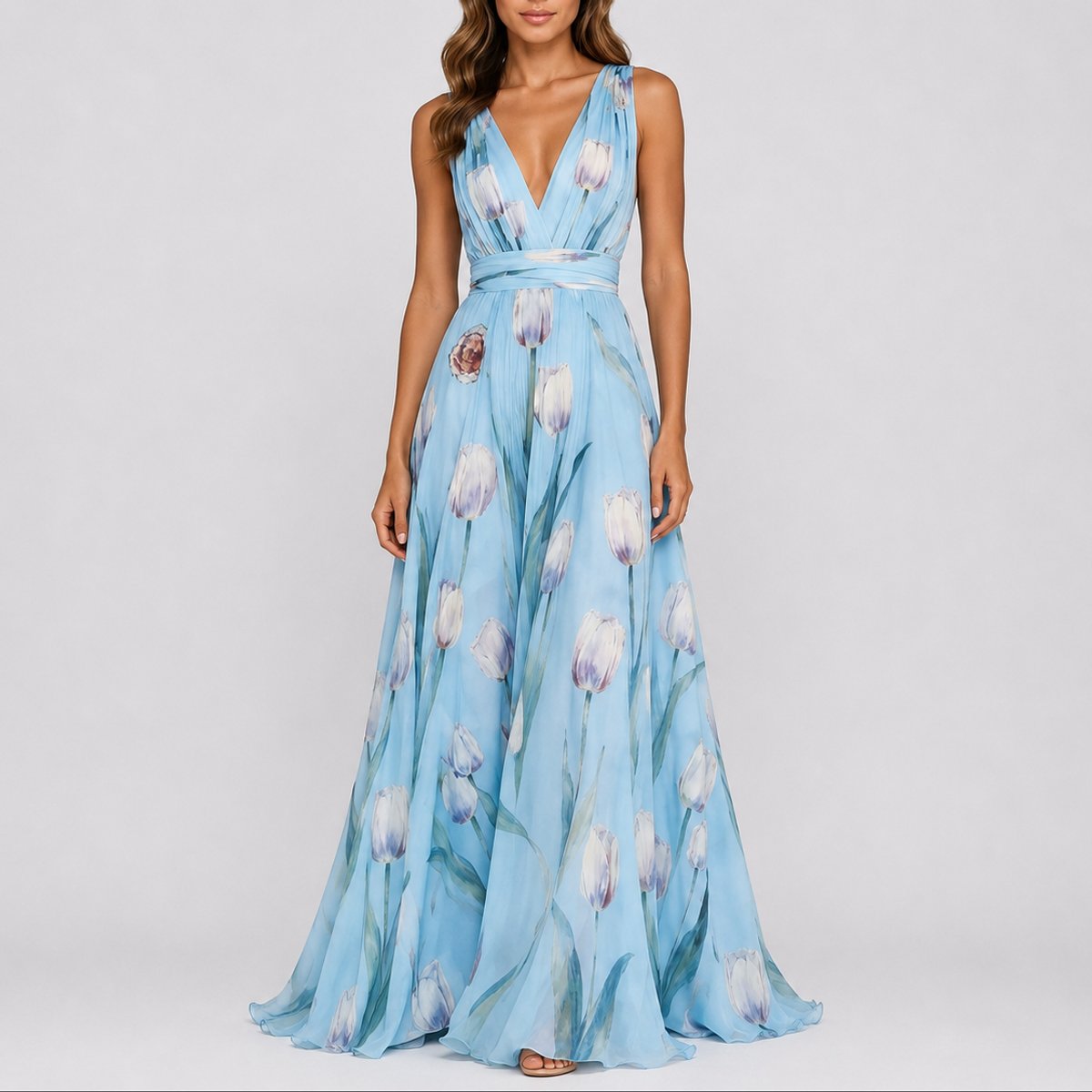 Annika Floral V-Neck Chiffon Maxi Dress