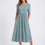 Johanna Floral Midi Dress with Round Neckline