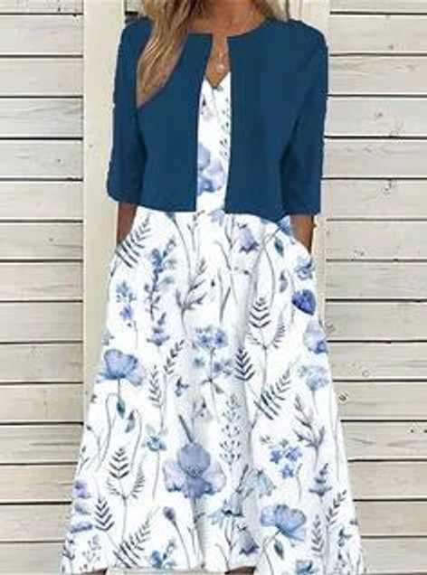 Emilia Floral Crewneck Midi Dress with Pockets