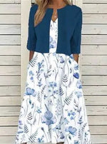 Emilia Floral Crewneck Midi Dress with Pockets