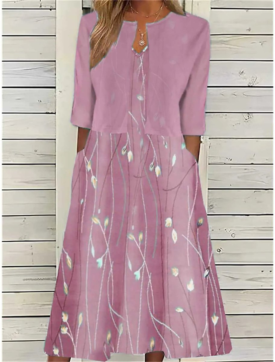 Emilia Floral Crewneck Midi Dress with Pockets