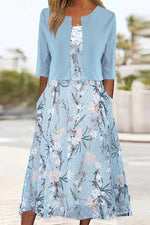 Emilia Floral Crewneck Midi Dress with Pockets