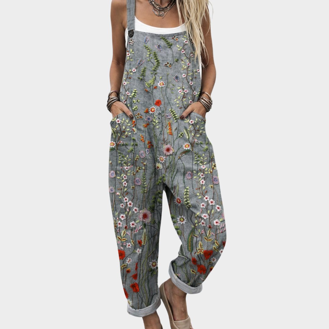 Katharina Floral Wide-Leg Linen Overalls