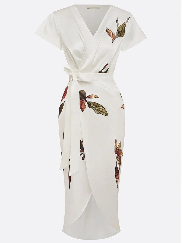 Amelie Floral Wrap V-Neck Midi Dress