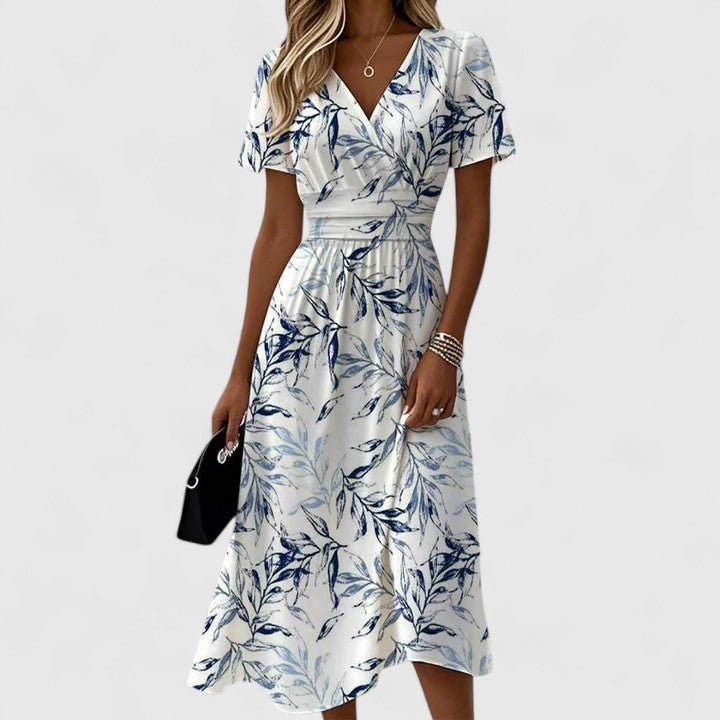 Mia Floral Wrap Midi Dress with V-Neck