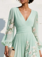 Elisabeth Floral V-Neck Balloon Sleeve Chiffon Midi Dress