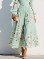 Elisabeth Floral V-Neck Balloon Sleeve Chiffon Midi Dress