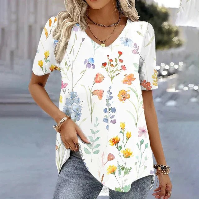 Emilia Floral V-Neck Short-Sleeve Top