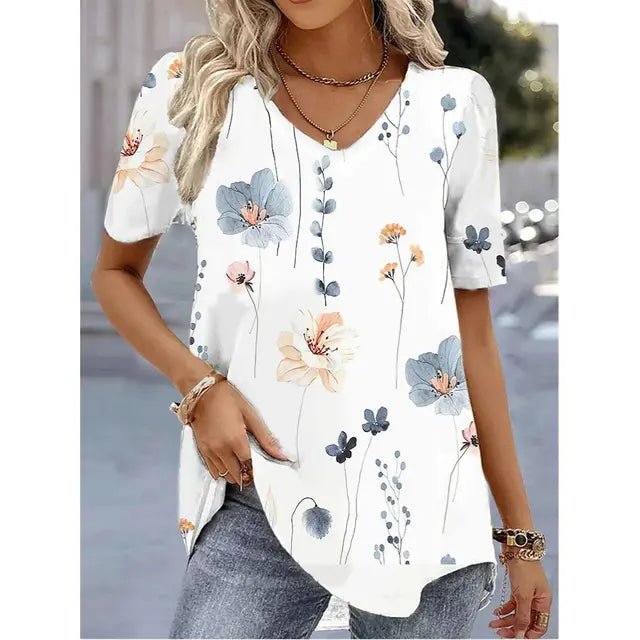 Emilia Floral V-Neck Short-Sleeve Top