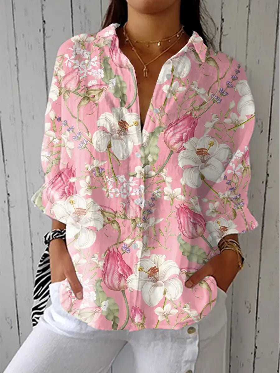 Elisabeth Floral Print V-Neck Relaxed Fit Blouse
