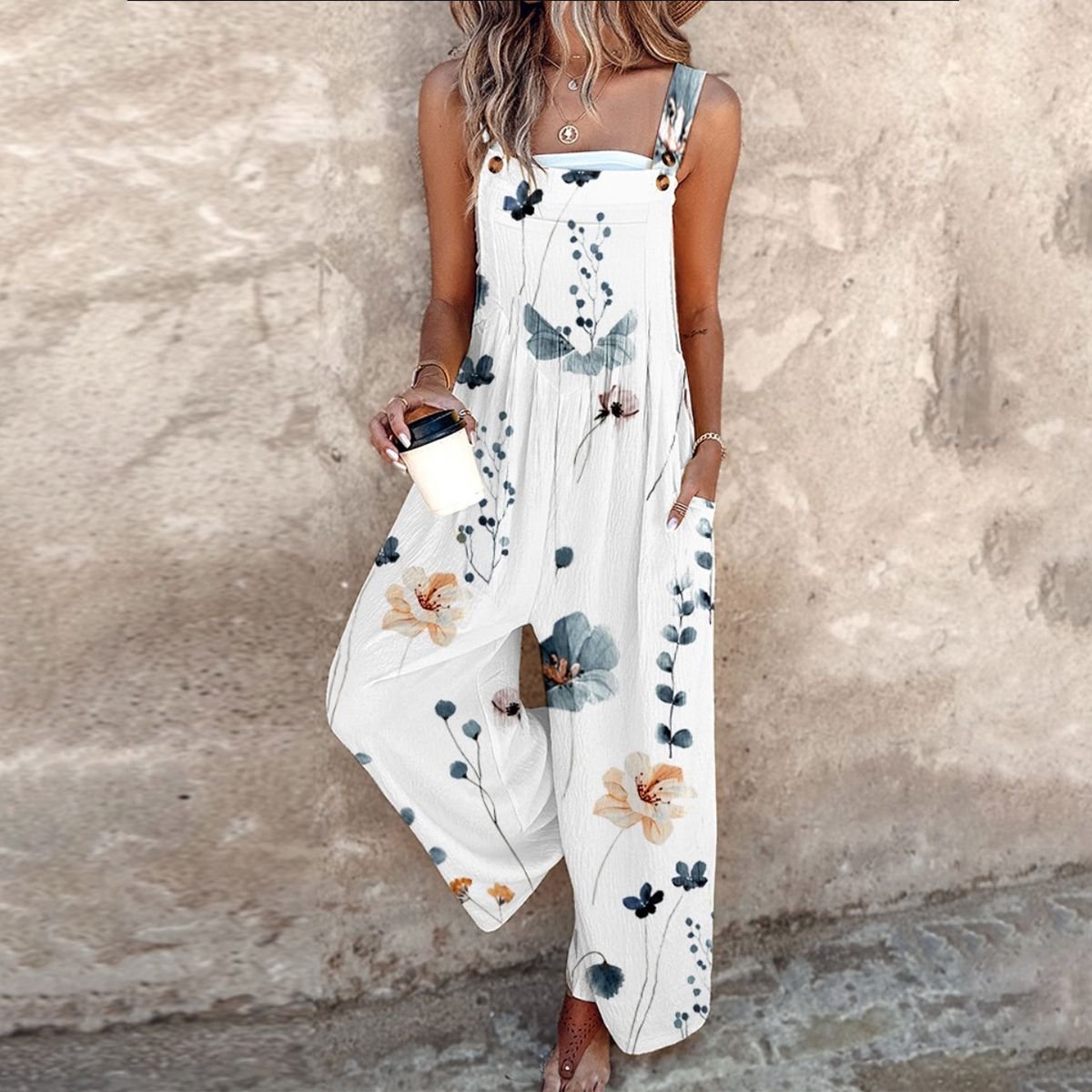 Nora Floral Print Wide-Leg Overalls