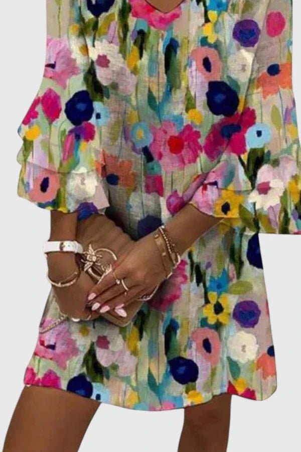 Katharina Floral Ruffle Sleeve Mini Dress