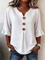 Katharina Ruffle Sleeve Blouse with Wood Buttons