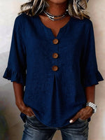Katharina Ruffle Sleeve Blouse with Wood Buttons