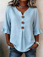 Katharina Ruffle Sleeve Blouse with Wood Buttons