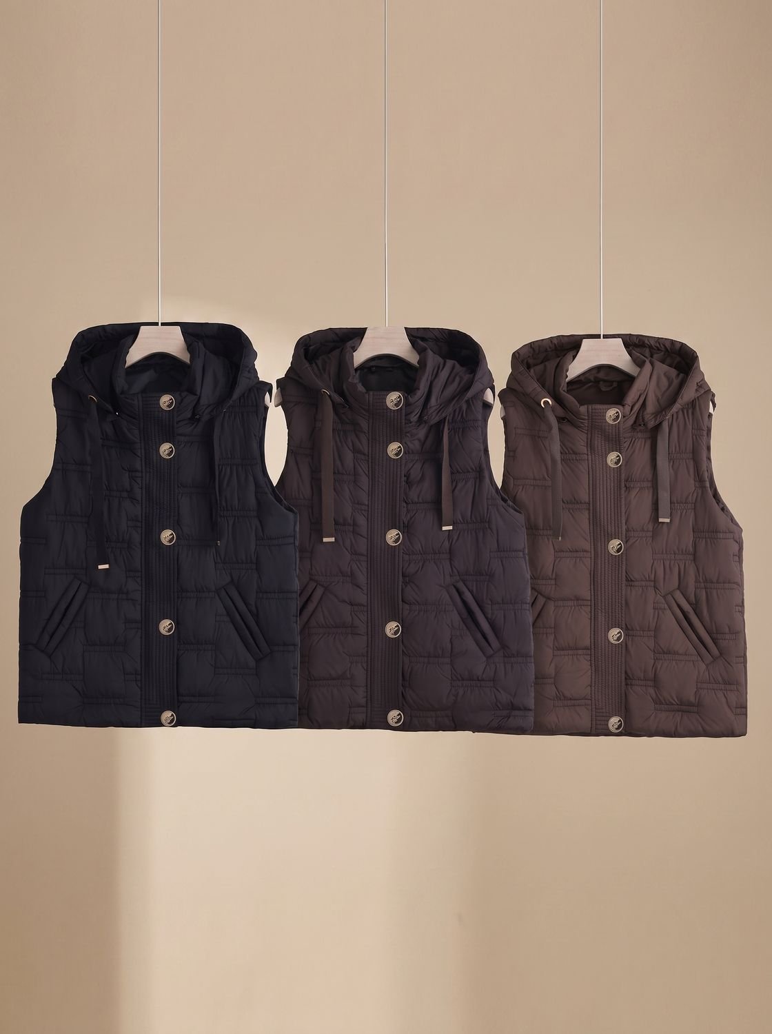 Leonie Quilted Button-Front Hooded Vest