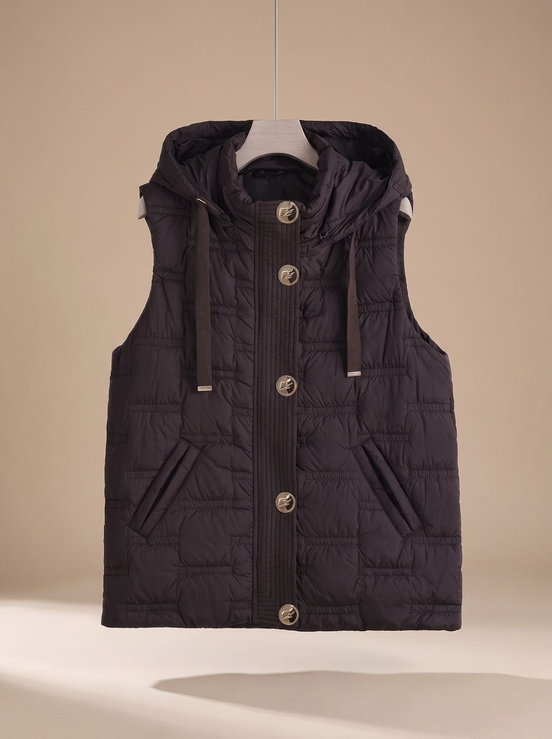 Leonie Quilted Button-Front Hooded Vest