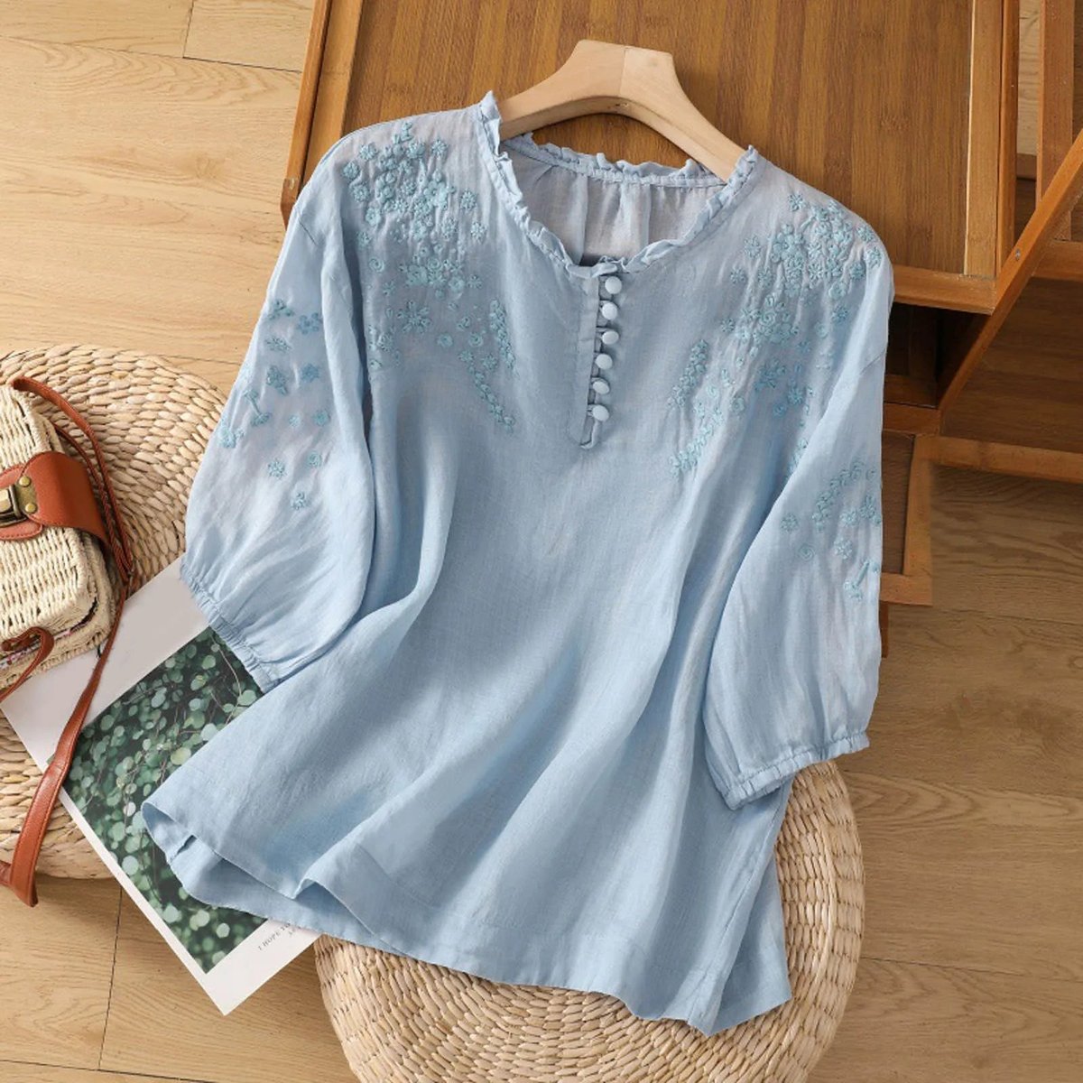 Elisabeth Embroidered Bohemian Blouse with Puff Sleeves
