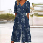 Annika Boho Floral V-Neck Half-Sleeve Jumpsuit
