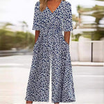 Annika Boho Floral V-Neck Half-Sleeve Jumpsuit