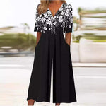 Annika Boho Floral V-Neck Half-Sleeve Jumpsuit