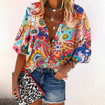 Elisabeth Boho V-Neck Long Sleeve Button Placket Blouse