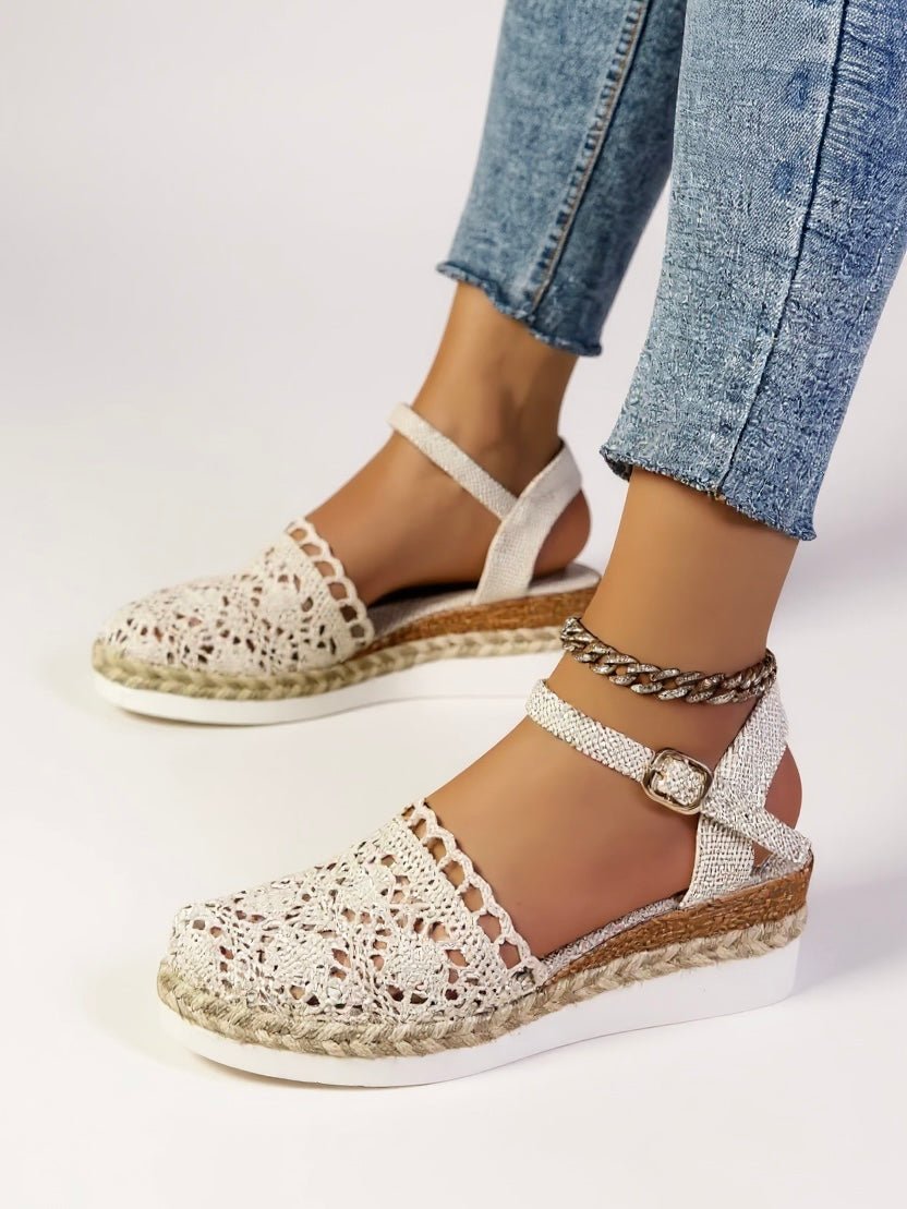 Annika Boho Crochet Ankle-Strap Platform Sandals