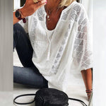 Marie Boho Crochet Trim Three-Quarter Sleeve Blouse
