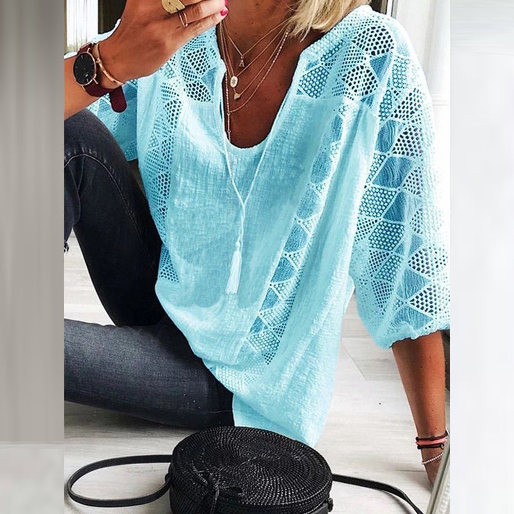 Marie Boho Crochet Trim Three-Quarter Sleeve Blouse