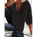 Marie Boho Crochet Trim Three-Quarter Sleeve Blouse