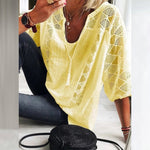 Marie Boho Crochet Trim Three-Quarter Sleeve Blouse
