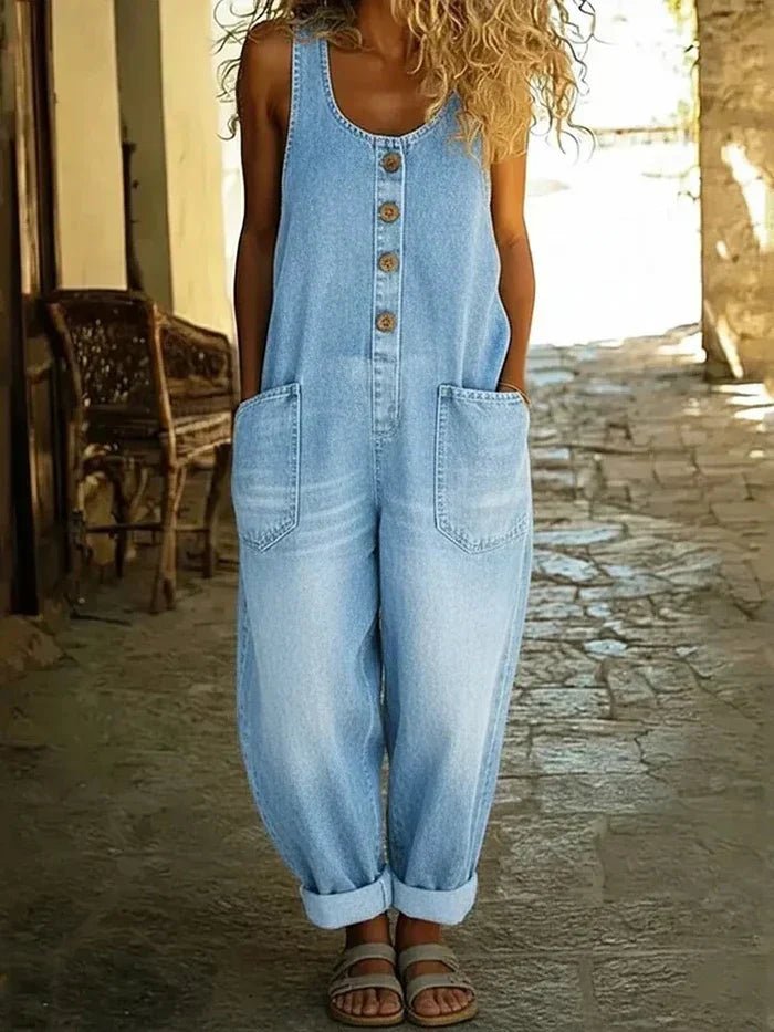 Charlotte Boho Sleeveless Relaxed Denim Overalls