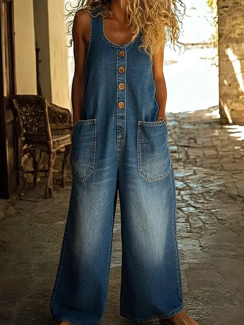 Charlotte Boho Sleeveless Relaxed Denim Overalls