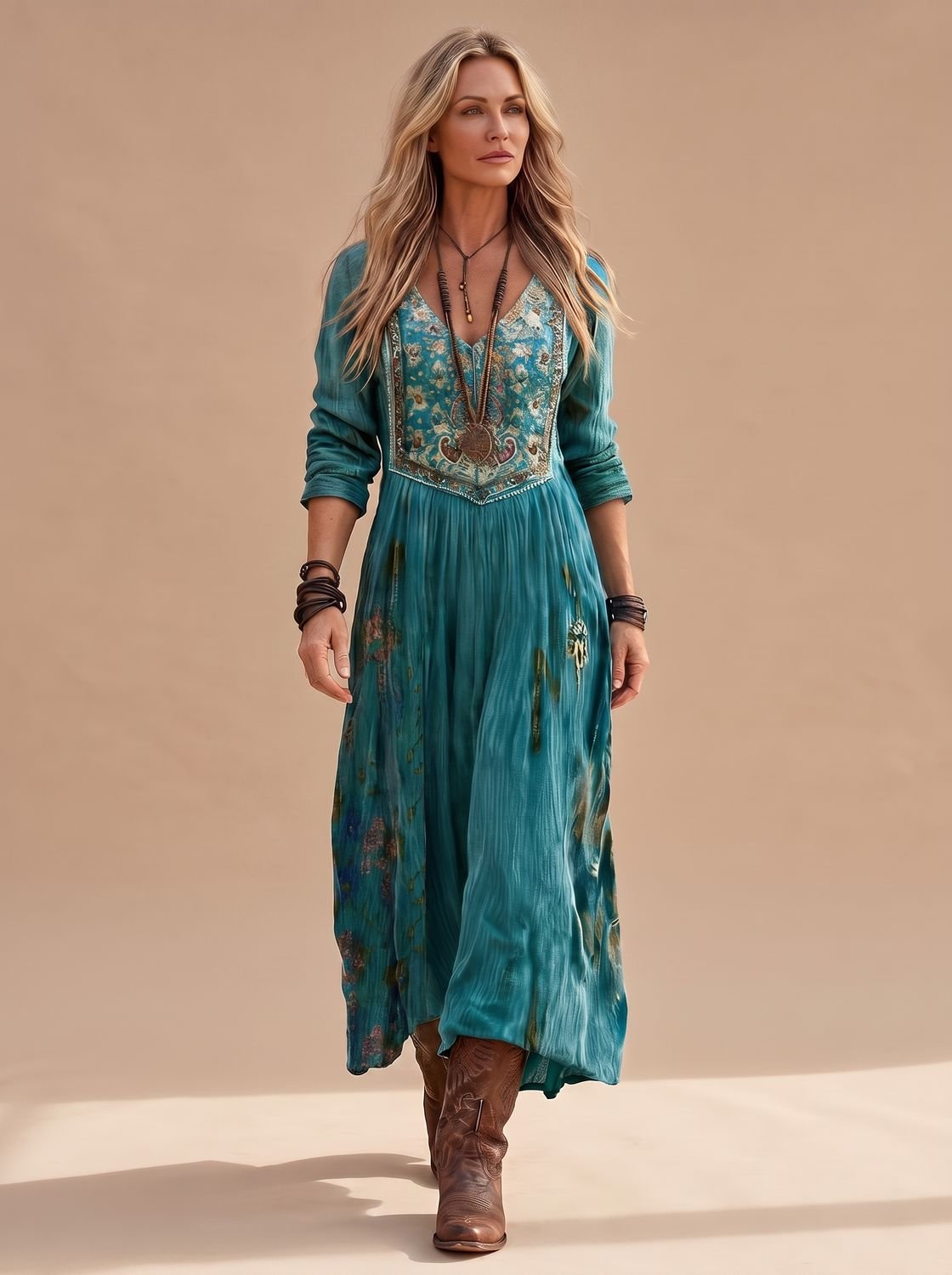 Frieda Vintage Floral Boho Midi Dress