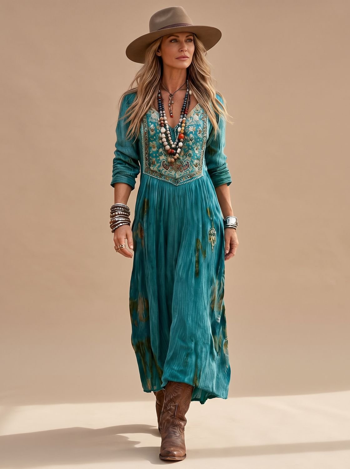 Frieda Vintage Floral Boho Midi Dress