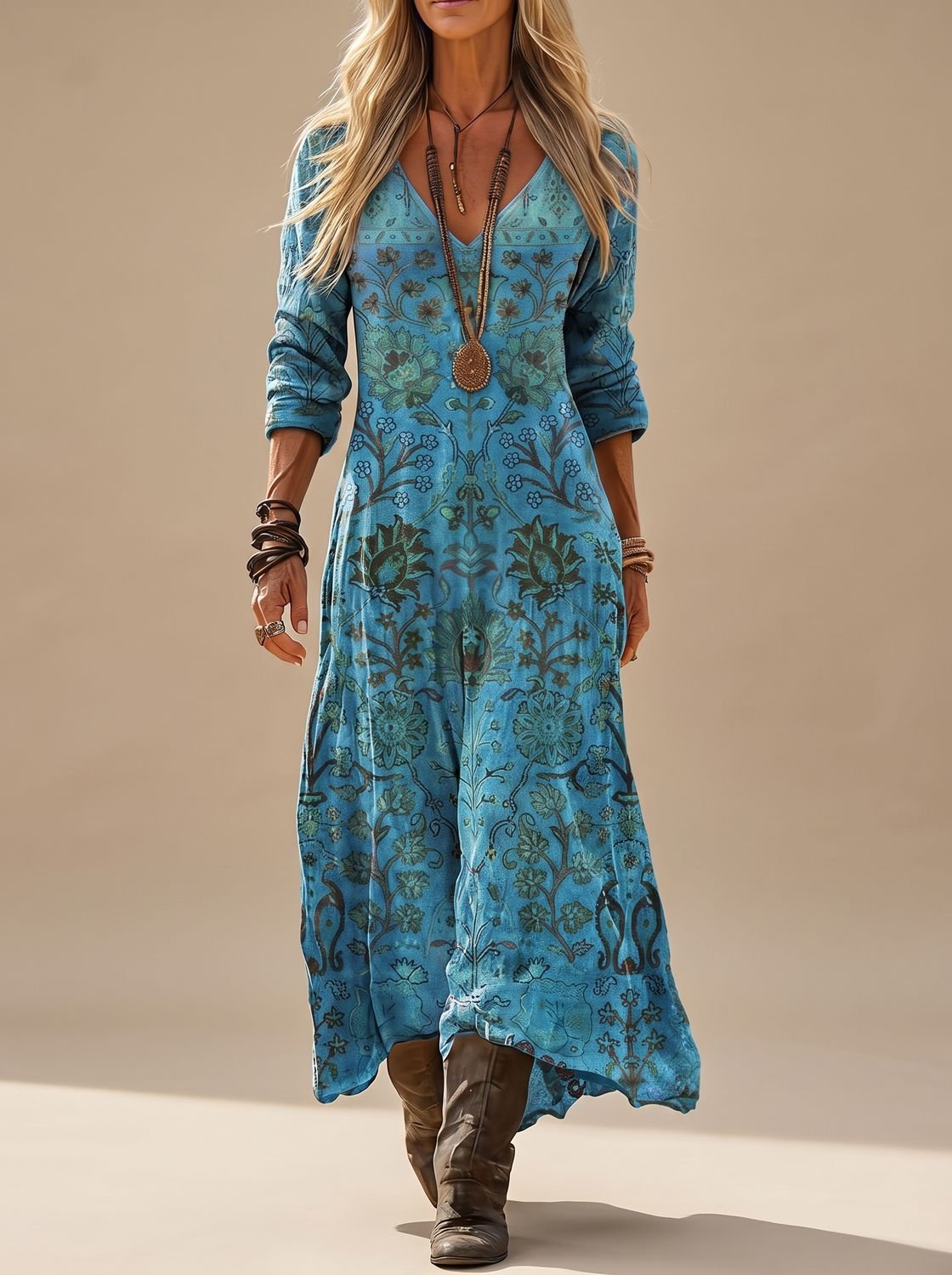 Annika Vintage Floral V-Neck Maxi Dress