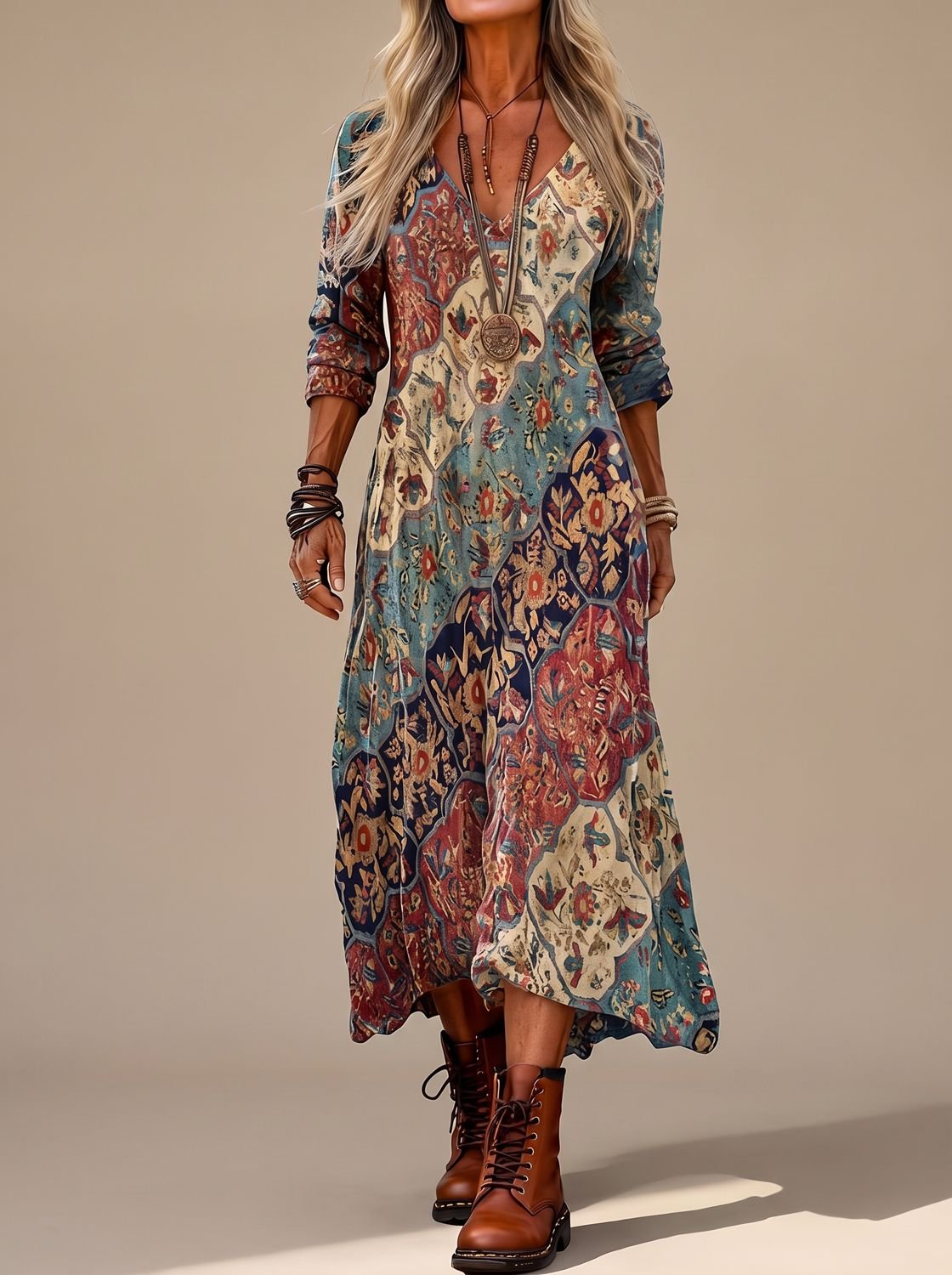 Frieda Vintage Floral Print Maxi Dress