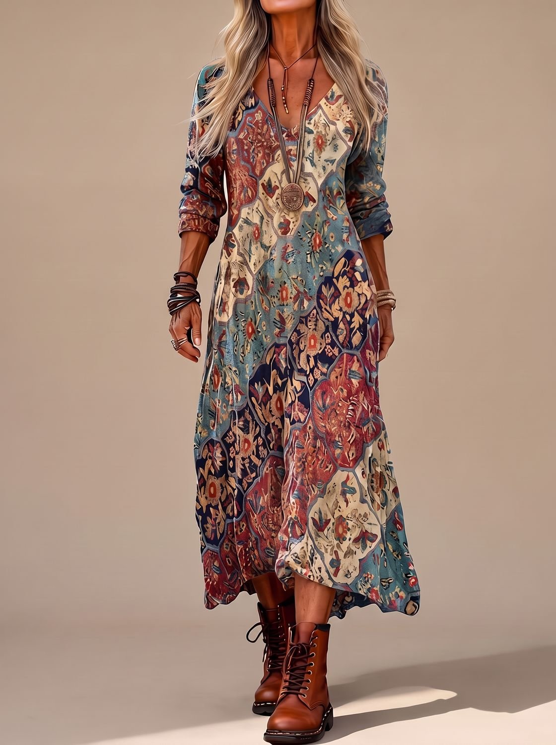 Frieda Vintage Floral Print Maxi Dress