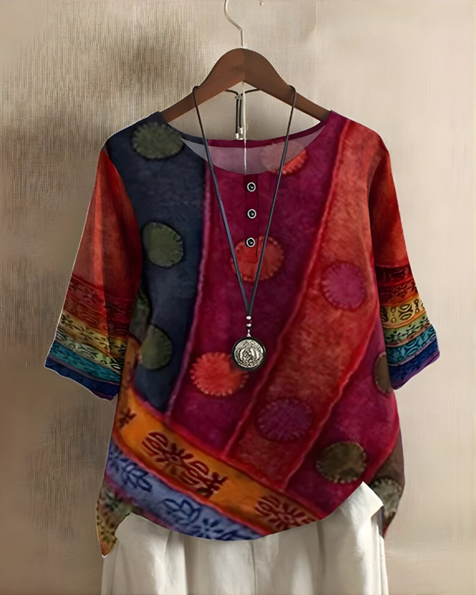 Sophie Boho Short-Sleeve Top with Ethnic Print