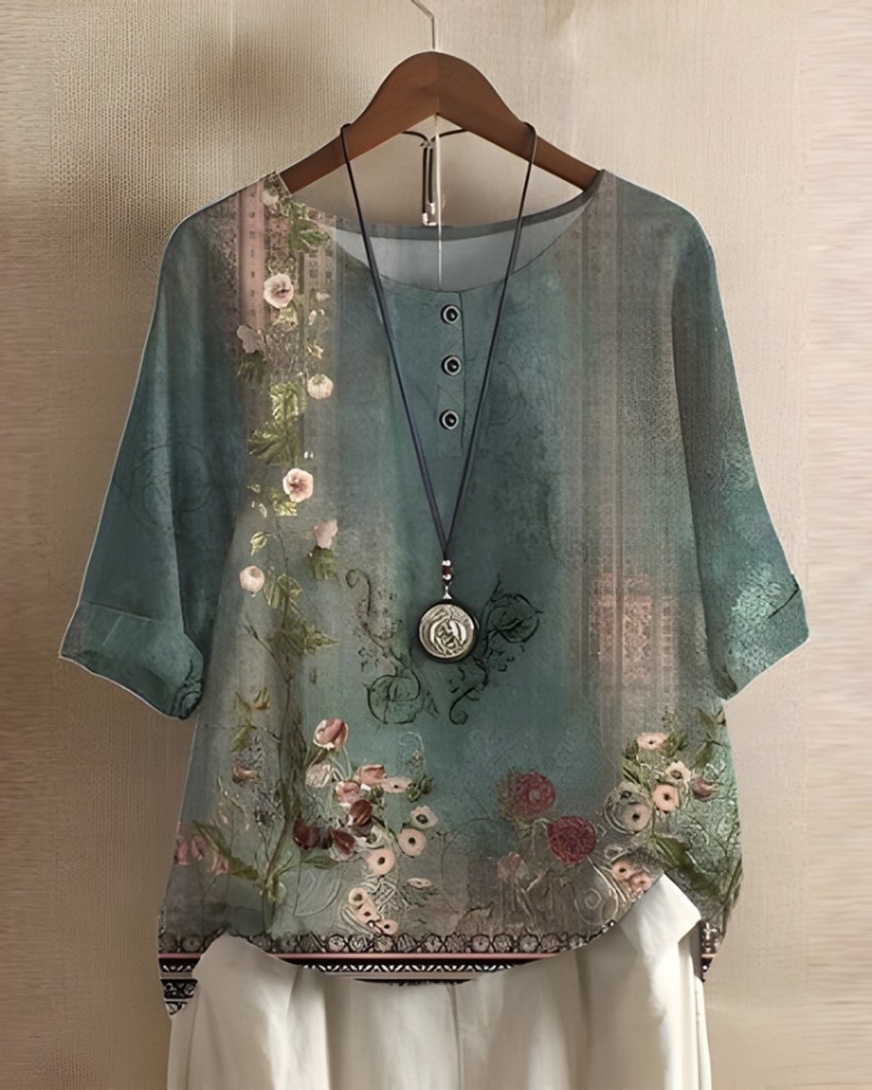 Sophie Boho Short-Sleeve Top with Ethnic Print