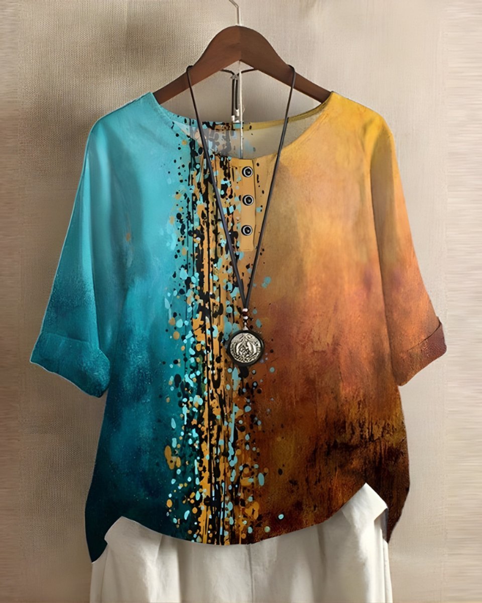 Sophie Boho Short-Sleeve Top with Ethnic Print